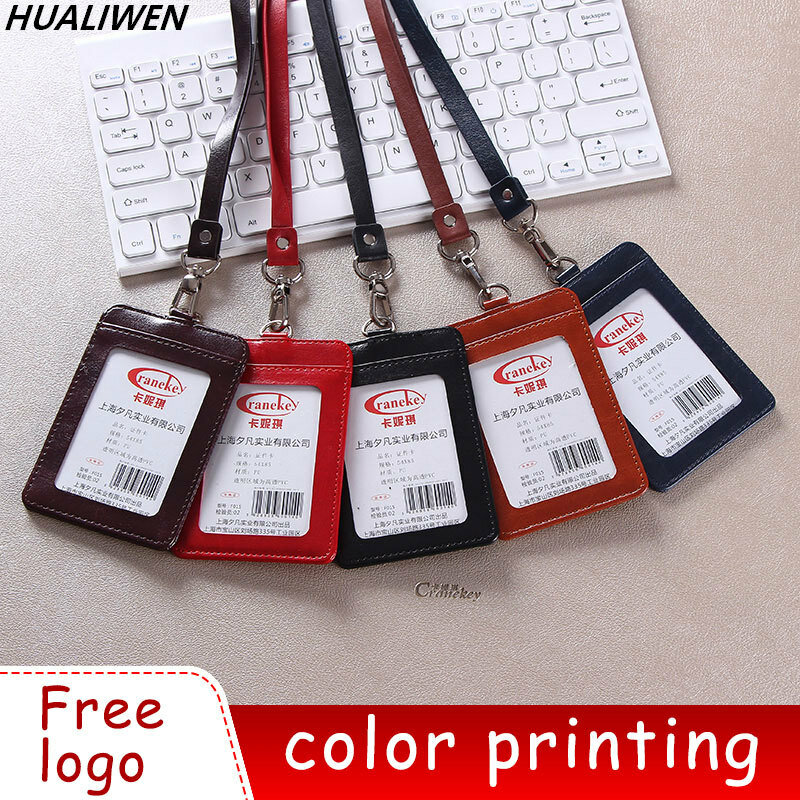 PU leather card cover staff lanyard chest card access control card bag IC chest card exhibition work tag card
