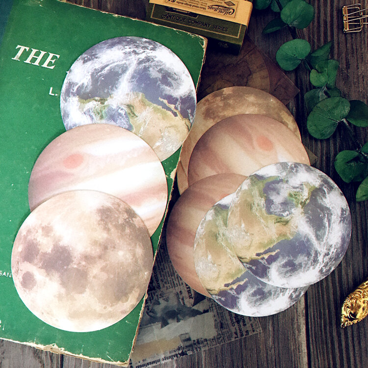 Autocollant Vintage lune de la terre, étiquette Scrapbooking artisanale, décoratif, rond, pour Album, Journal intime, planificateur, DIY bricolage, 9 pièces/paquet