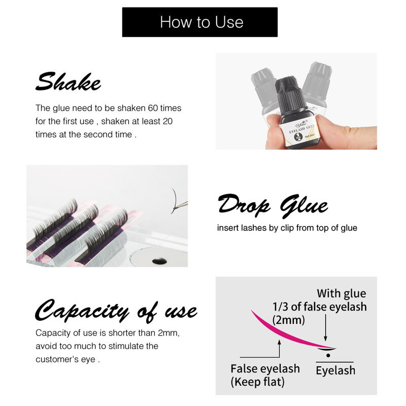 Yelix Eyelash Extension Glue, Professional Eyelash Glue, Lash Extension Supplies, Private Label Produtos, Atacado, 5ml, 3Pcs