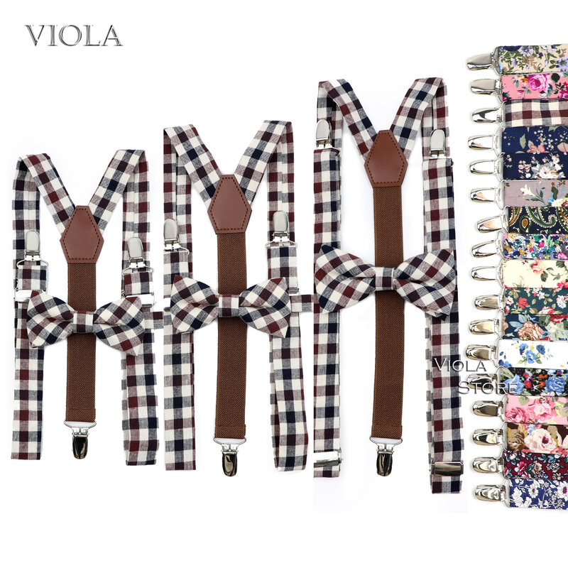 Conjuntos de gravata borboleta de algodão floral para homens e mulheres, cintas ajustáveis, suspensórios, calças, menina, acessório de saia, presente, homens, criança, 3 tamanhos, n ° 21-31