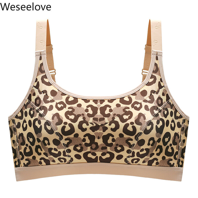 Weseelove 2021 Women Sexy Wear Female Leopard Bras Without Bones Plus Size Sports Bra Push Up Bras for Women Bra Sporty Bh X64