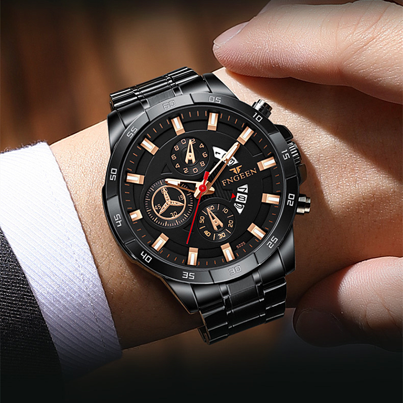 Biznesowy zegarek męski wielofunkcyjny wodoodporny zegarek kwarcowy pasek stalowy męski niebieski Temperament zegarki sportowe Relogio Masculino