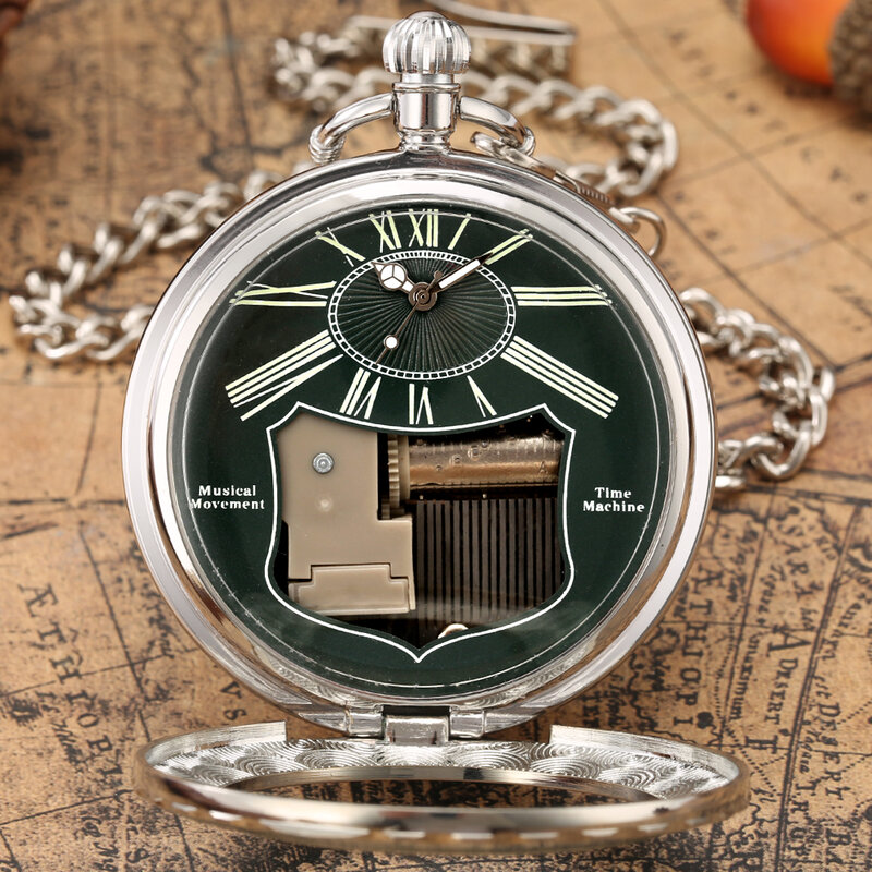Transparent Glass Musical Pocket Watch Swan Lake Melody Music Watch Antique Pendant Pocket Timepiece Vintage Quartz Watches Gift