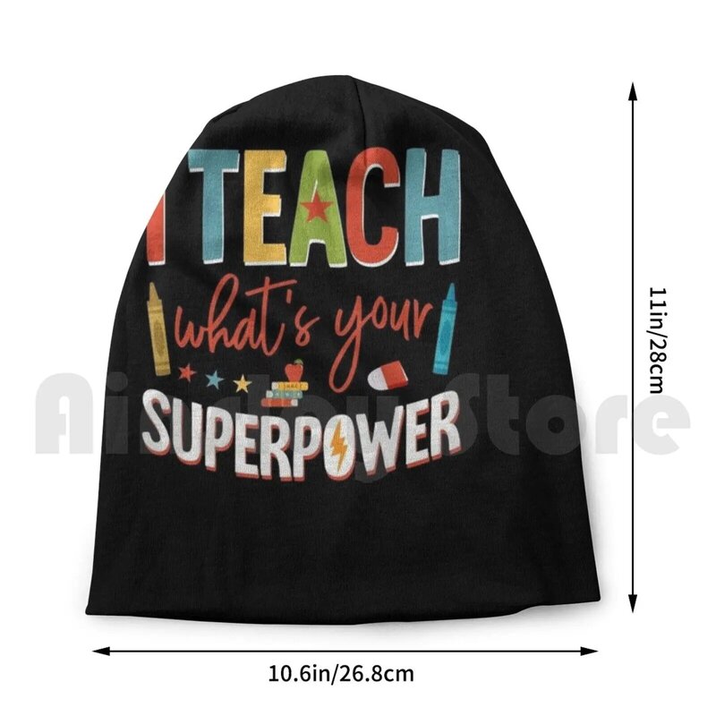 I Teach What Is Your Superpower Beanie Hedging Cap DIY Print Cushion Teacher School Learn Children Funny School Funny