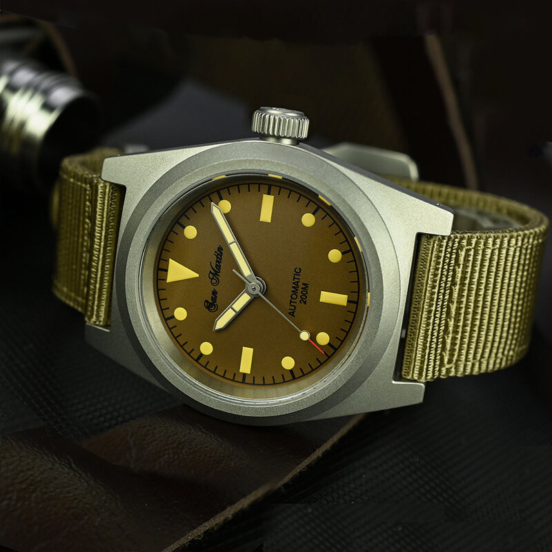 San Martin-Relógio de pulso mecânico automático masculino, relógio piloto militar, aço inoxidável, impermeável, luminoso, 38mm, 200m, NH35