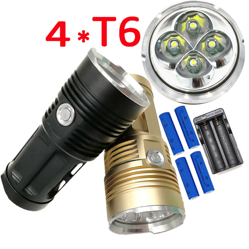 3 tryby 4x XM-L T6 LED latarka 4200lm Tactical lanterna Night Light Camping polowanie latarka + 4x18650 bateria + ładowarka