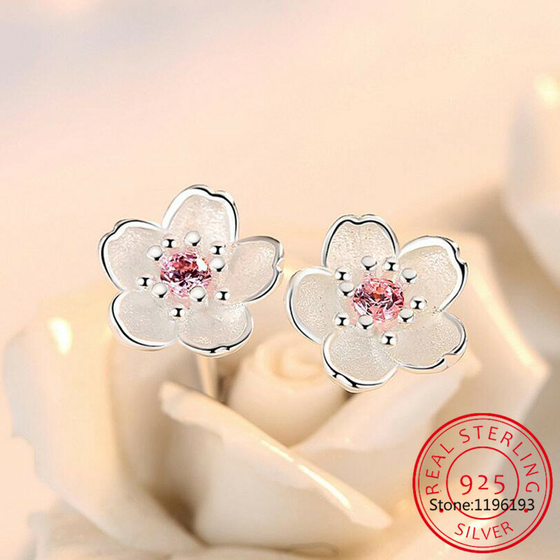 2024 New Fashion 925 Sterling Silver Fashion Flower con rosa CZ Stud orecchino per Teen Girl Kid Lady Jewelry DS1018