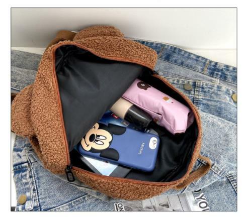 Cute Bear Ear Fleece School Bag para crianças, Mochila para meninos e meninas, Mini Book Bag, Moda infantil