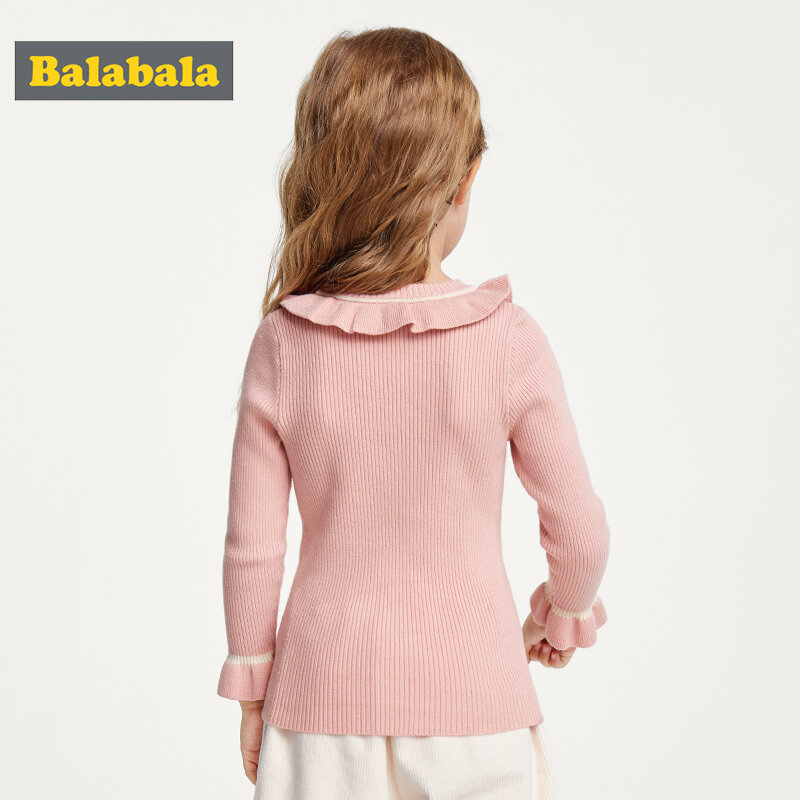 Balabala Toddler girls Pullover Sweater Ribbed Knit Sweater flare neck Children Kids princess Winter Tops Clothes