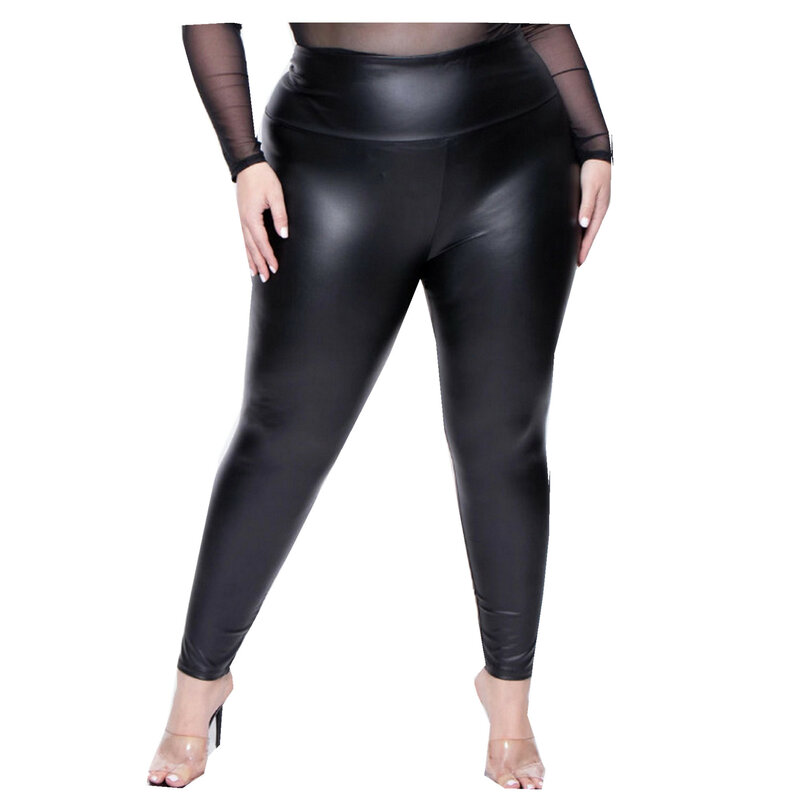 Legging ukuran Plus untuk wanita, legging ukuran besar 5XL 6XL 7XL hitam spandeks pakaian kulit imitasi PU musim panas musim semi
