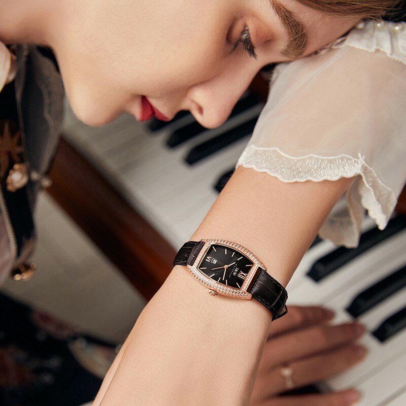 Montre Femme I & W แฟชั่น Tonneau นาฬิกาควอตซ์สำหรับผู้หญิง Sapphire ปฏิทินนาฬิกากันน้ำเพชรแบรนด์หรูผู้หญิงนาฬิกา2021
