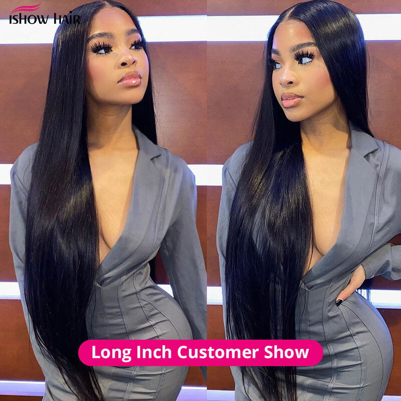 Ishow 13X4 5x5 Lace Frontal Wig 30 Inch Natural Color Straight Lace Front Wig Human Hair Wigs For Women Brazilian Hair Wigs