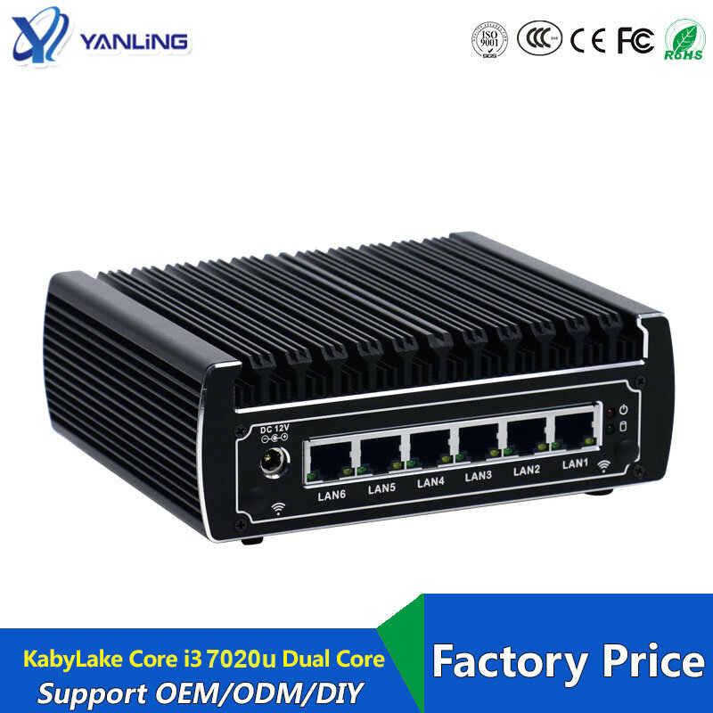 6 Ethernet LAN Quạt Không Cánh Pfsense Mini PC Intel Kabylake Core I3 8130u DDR4 Ram AES-NI Linux Máy Chủ Tường Lửa Cho Máy Tính cửa Sổ 10
