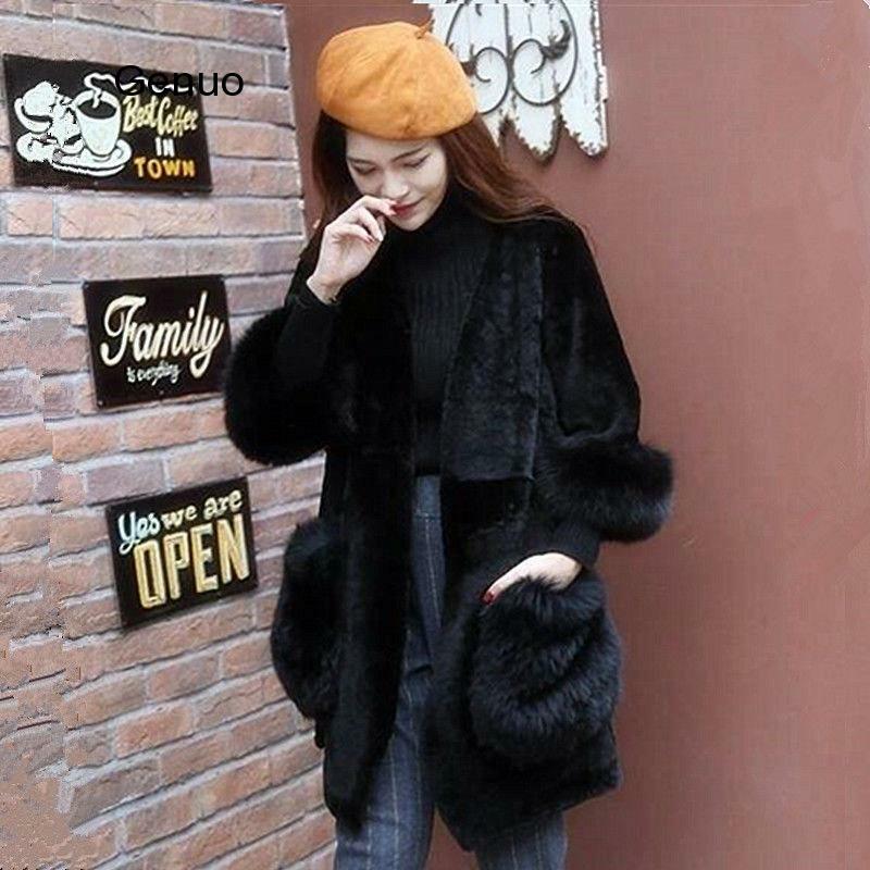 Manteau Long en fausse fourrure pour femme, élégant, ample, col en v, épais et chaud, en peluche, hiver, 2020