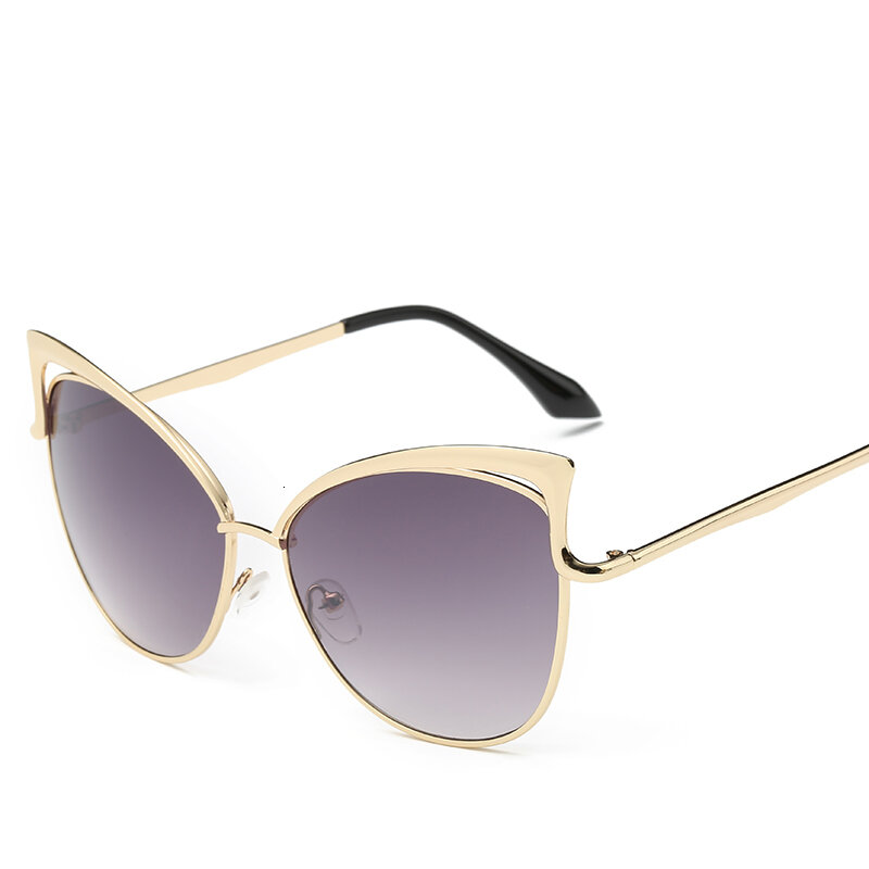 Lonsy Óculos de sol de gatinho espelhado, armação de metal e lente de cor ouro rosé, feminino retrô UV400