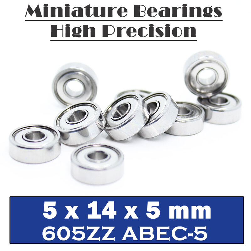 Rodamientos de bolas 605Z en miniatura, ABEC-5 ( 10 piezas), 5x14x5mm, 605 ZZ EMQ Z3V3
