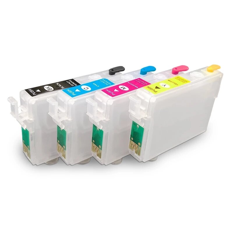 Um conjunto de 4 cores t0631 t0632 t0633 t0634 cartucho de tinta recarregável com chip para epson stylus c67 c87 cx3700 cx4100 cx4700 impressora