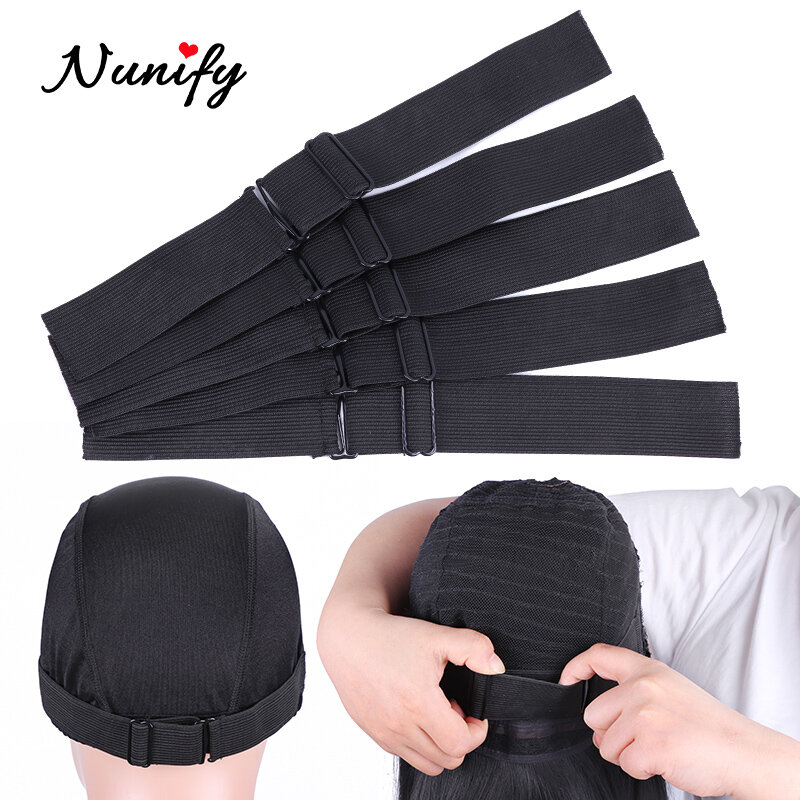 Nunify-banda elástica ajustável para fazer perucas, cor preta hairnet, peruca acessórios, atacado, 5pcs por lote