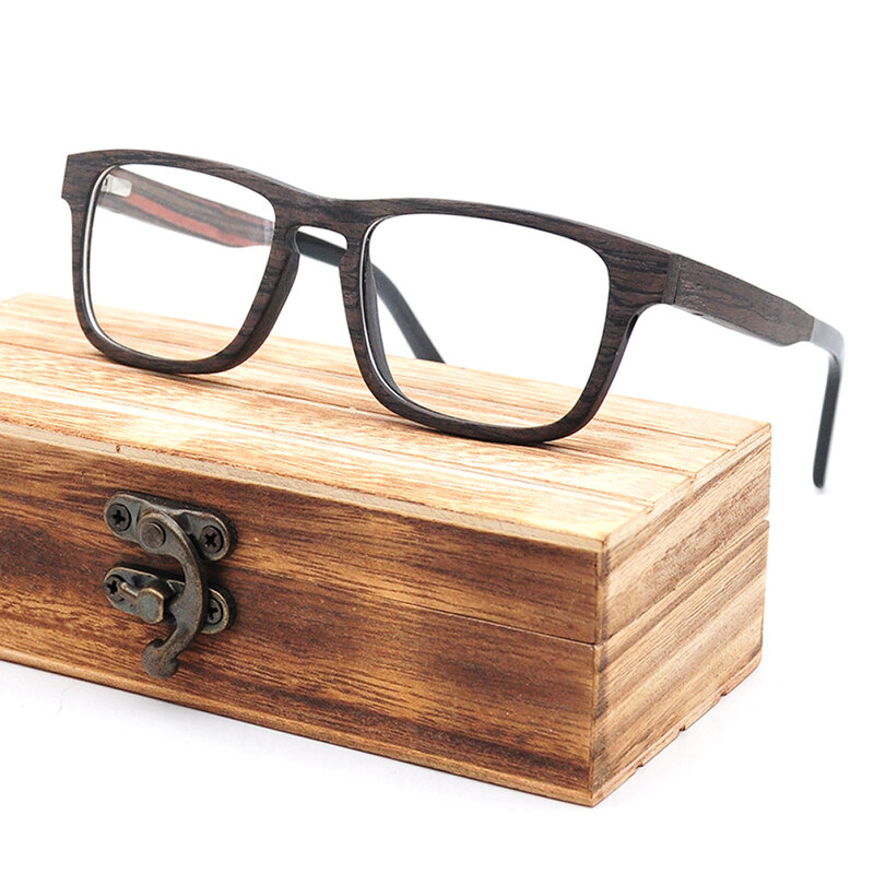 Lonsy 処方眼鏡フレーム女性男性レトロな正方形の木製光学近視眼鏡メガネフレーム抗青色光レンズ