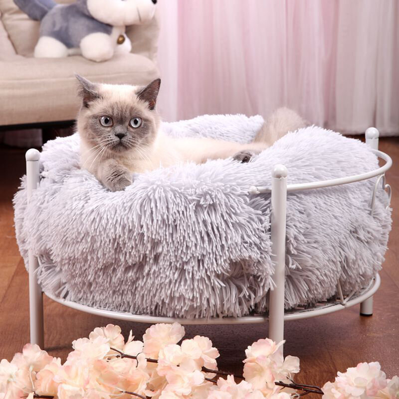 라운드 애완 동물 침대 빨 수있는 세면 용품 키트 긴 봉제 개 고양이 슈퍼 부드러운 코튼 겨울 따뜻한 잠자는 고양이 소파 둥지