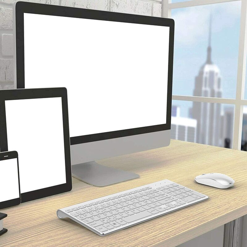 2.4G Draadloze Toetsenbord En Muis Azerty-Franse Layout Compatibel Met Imac Mac Pc Laptop Tablet Computer Windows (zilver Wit)