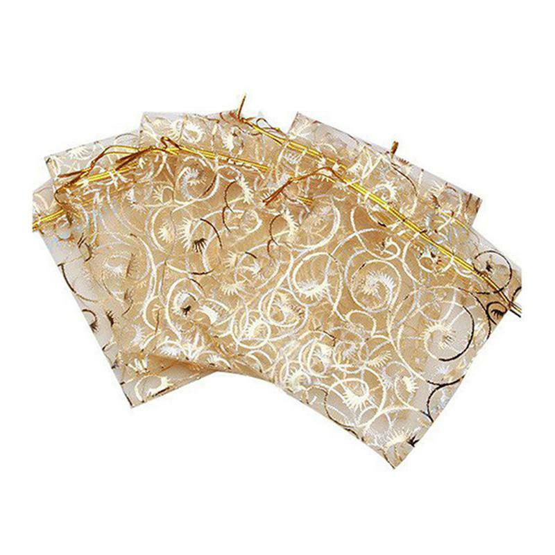 Bolsas de Organza con cordón para joyería, bolsas de embalaje de joyería de Color dorado, 9x12CM, 100 Uds.