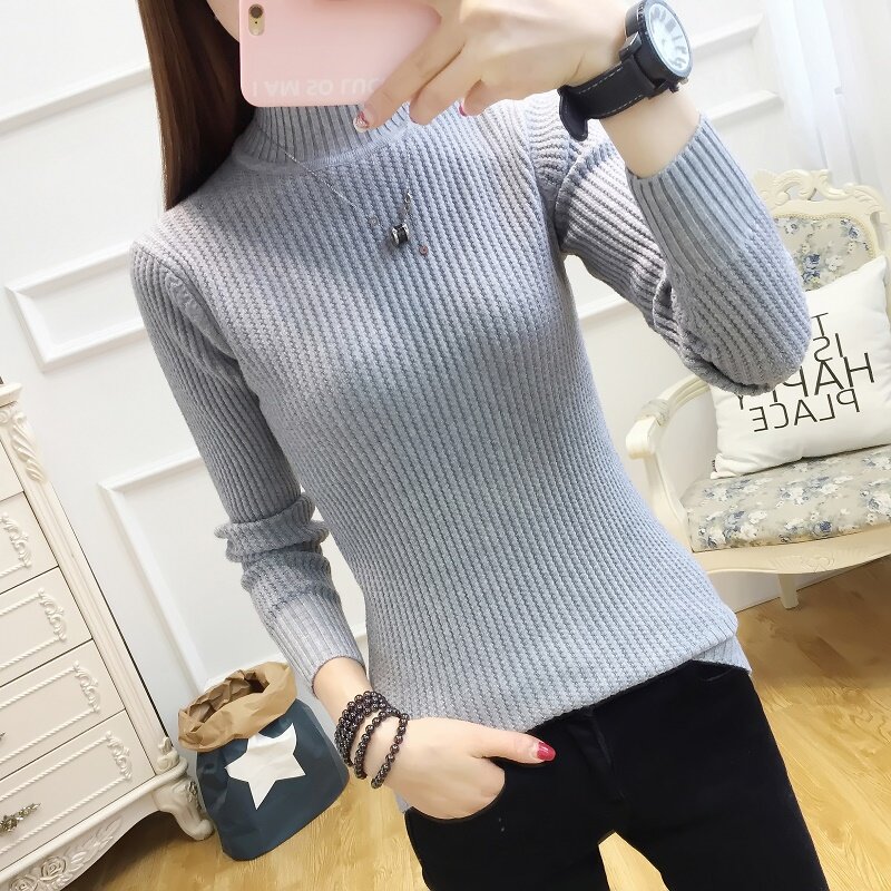 autumn and winter 2021 new knitted bottoming shirt solid color versatile slim fit long sleeve Pullover fashion
