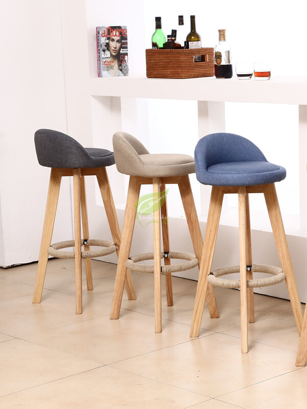 Nordic Solid Wood High Stool Bar Stool Modern Minimalist Rotatable Bar Chair Leisure Back Chair Stool