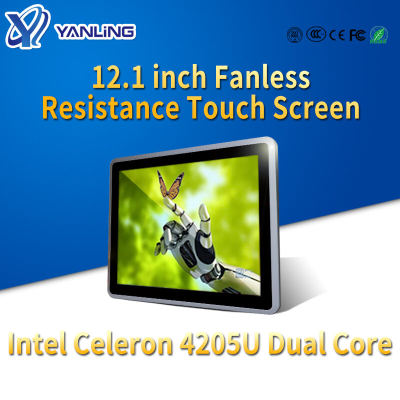 12.1 Inch Intel Celeron 4205U Quạt Không Cánh Chống Bảng Điều Khiển Cảm Ứng Máy Tính