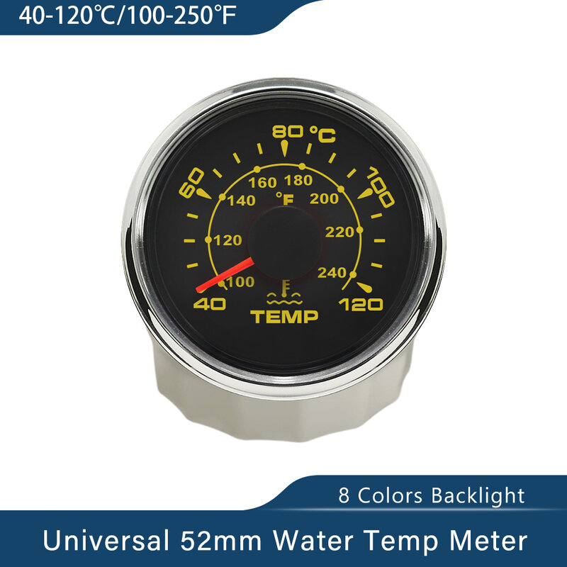 Jauge de température d'eau 2 ", pour voiture, moto, camping-Car, bateau, 8 couleurs, rétro-éclairage universel 12V 24V