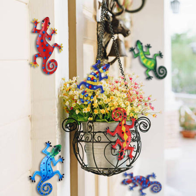 1 Pcs Gecko Lizard Metalen Animal Wall Decor Art Craft Sculptuur Hang Indoor Outdoor Voor Huis Tuin Kantoor Landschap Decoratie