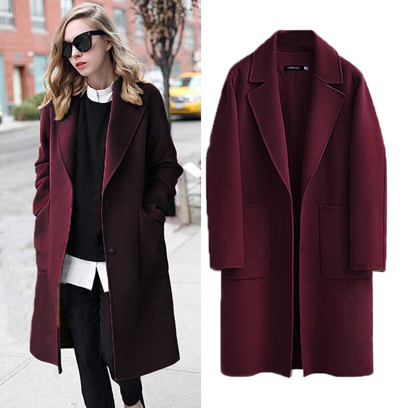 Manteau en laine à manches longues pour femme, décontracté, épais, Vintage, chaud, grande taille, automne
