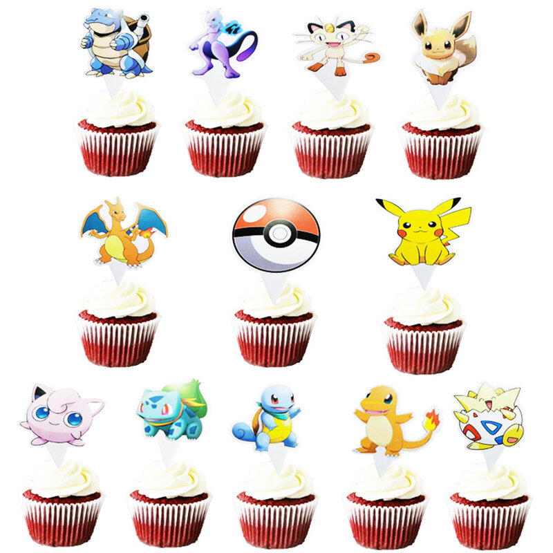 Suministros de decoración para tartas de Pokemon, decoración para tartas de Pikachu de feliz cumpleaños, soporte de fiesta, juguetes de regalo para niños