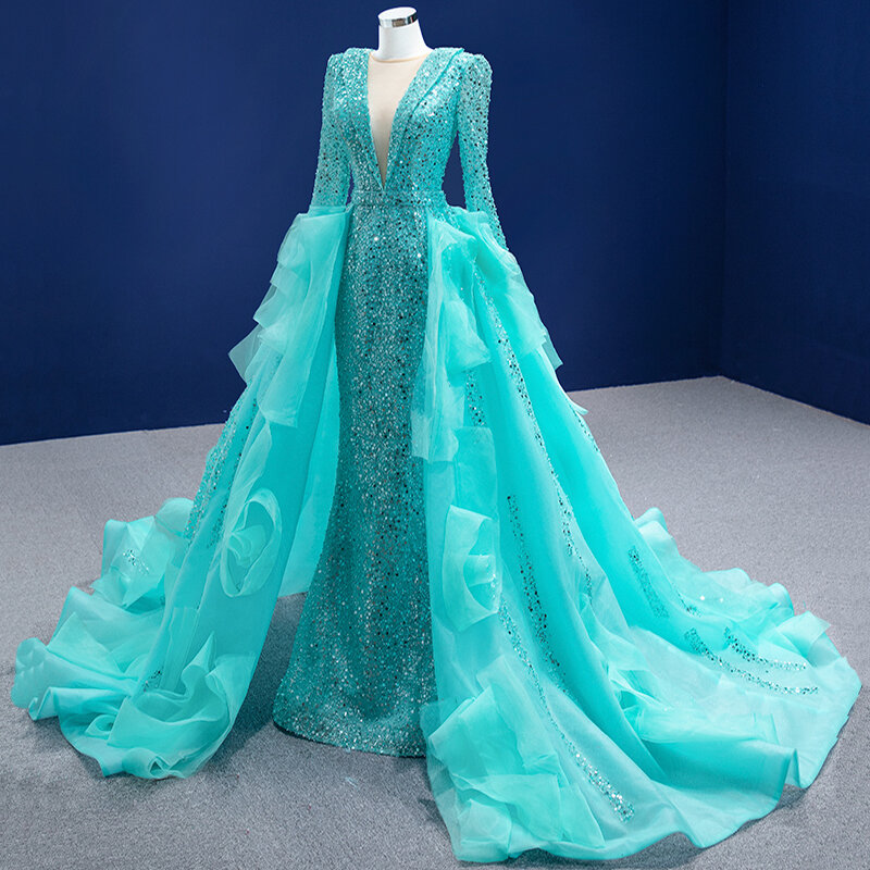 Suknia wieczorowa suknia wieczorowa luksusowe cekiny Royal Mermaid 2 sztuki odpinana spódnica dubaj arabskie suknie na bal maturalny Party Dress