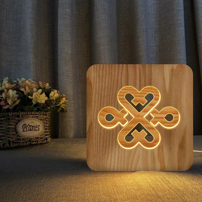 Characteristic Culture Chinese Knitting Pattern Led New Product Wooden Ornaments Crafts Solid Wood Night Light Dropshipping