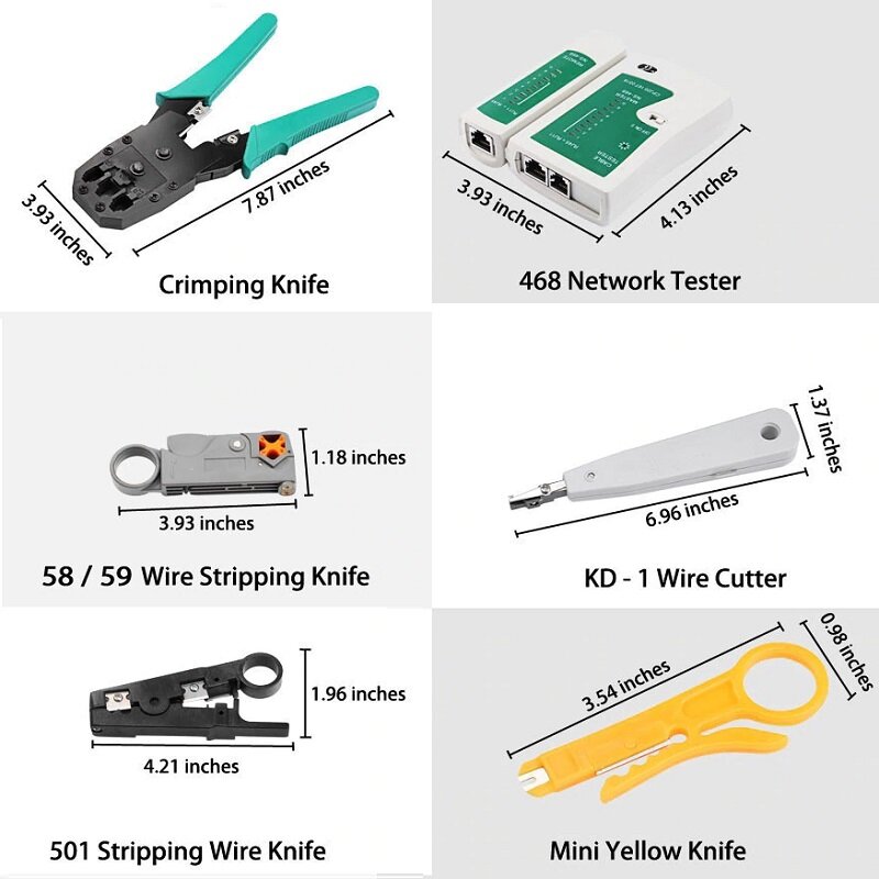 Kit d'outils de testeur de câble réseau, tournevis LAN Utp, dénudeur de fil, connecteur RJ45, pince à sertir pour ordinateur