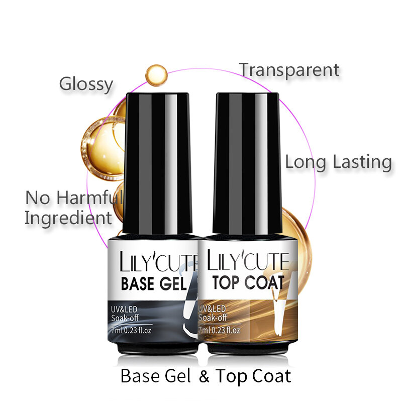 LilyCute-半永久的なベースコートとトップコート,UV,ソーキング,ベースコートとトップコート,7ml