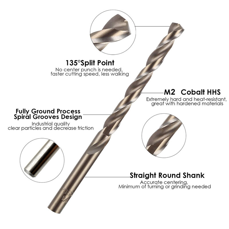 SCOWELL-brocas helicoidales HSS M2 de 10 piezas para Metal, 1mm,2mm,3mm, 3,5mm, 1,5mm, 2,5mm, broca Jobber, Punta dividida de 135 grados, herramientas de bricolaje