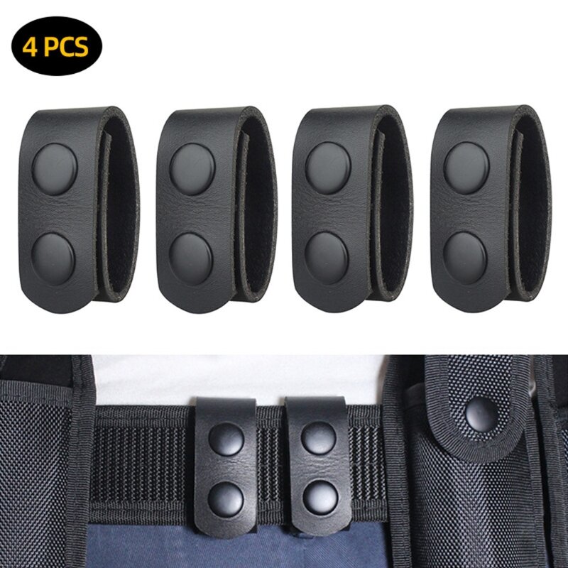 831C 4 Pieces Leather Belt Keeper with Double Snaps for Wide Duty Belt, Belt Buckle Equipment for Outdoor Sports Belt Fixing