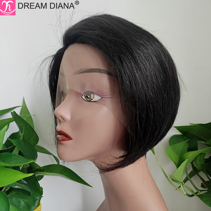 DreamDiana Rambut Malaysia Potongan Pixie Renda Depan 150 Kerapatan Bagian Samping Remy Wig Rambut Manusia Renda Transparan Lurus Bob Pendek