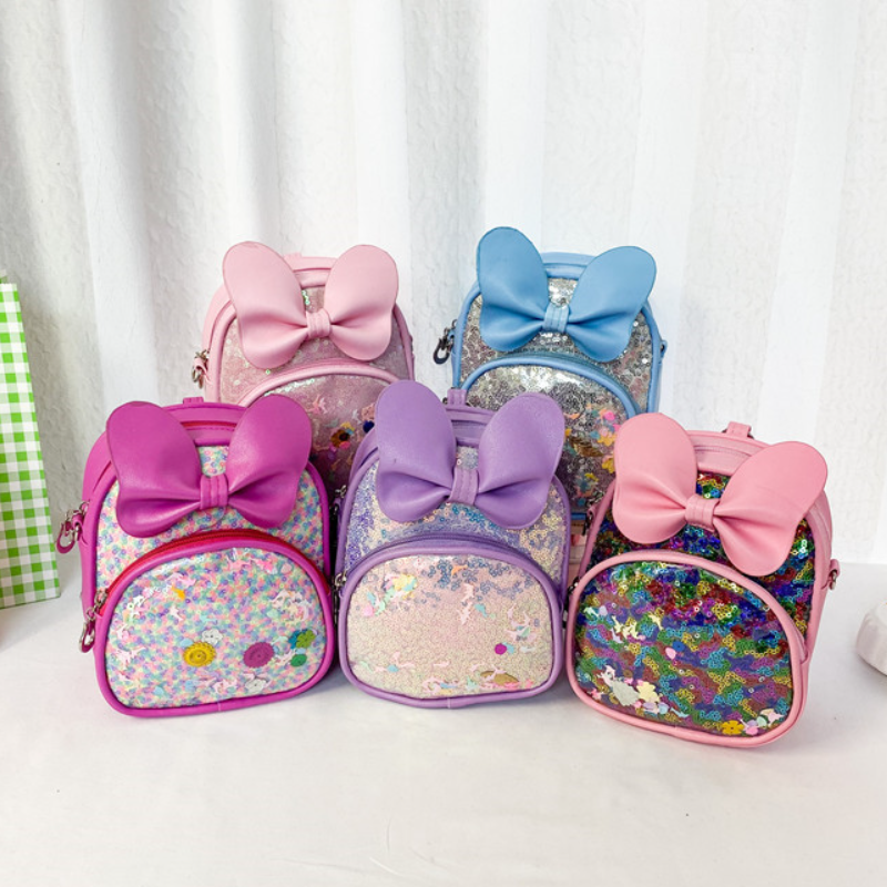 Sac à dos à paillettes pour enfants, sacoche d'école en PU pour filles de la maternelle, sacs à bandoulière avec nœud à la mode, nouvelle collection 2022