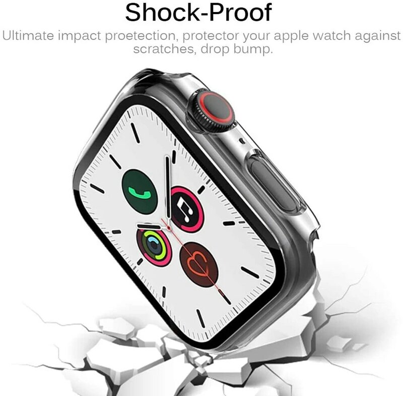Capa com protetor de tela para apple watch, 2 peças se 6 40mm 44mm cobertura completa anti-arranhão protetor de tela para iwatch 5 4