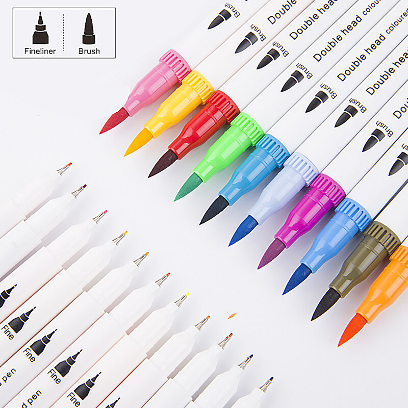 12 pçs/set colorido aquarela marcador caneta dupla cabeça arte esboçar marcadores desenho material escolar papelaria marcador