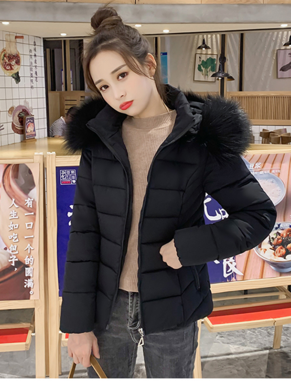 Chaqueta de invierno con capucha para mujer, parka gruesa de piel grande, abrigo ajustado y cálido, color blanco y negro, novedad de 2023
