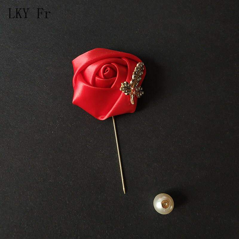 LKY FR Boutonniere เข็มกลัด Corsage Pins สำหรับผู้หญิงผู้ชายสีแดง Buttonhole Boutonniere เจ้าบ่าวพรหมแต่งงานอุปกรณ์เสริม