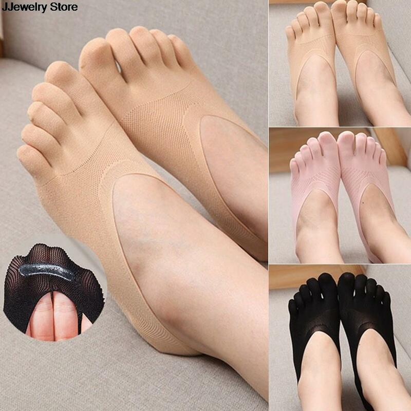 Fashion 1 Pair Women Cotton Blend Lace Antiskid Invisible Low Cut Socks Five Toe Ankle Sock Summer Thin Invisibility Non Slip