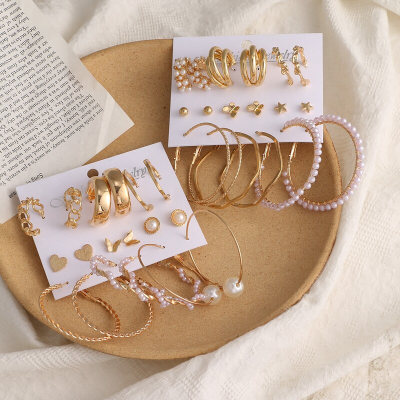 Orecchini pendenti alla moda con perle grandi VKME per orecchini a catena con cerchio geometrico in oro moda donna 2021 nuovo Set di orecchini gioielli