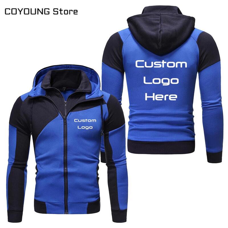 2020 New Arrival Casual Hoodie Custom Logo Picture Men Fashion Patchwork Color Zipper Coat Jacket Clothing
