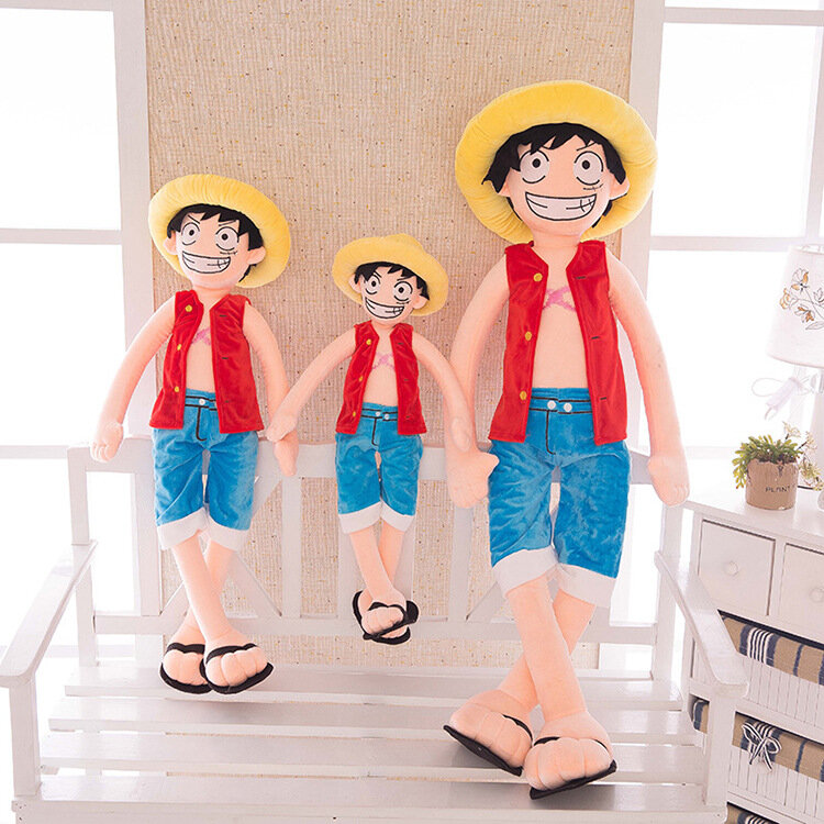 [Lucu] Ukuran Besar 85Cm Satu Potong Boneka Mainan Empuk Berbulu Luffy Boneka Teman Anak-anak Katun Lembut Model Luffy Menahan Bantal Anak-anak/Hadiah Bayi