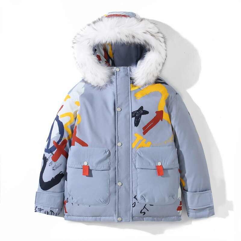 Зимняя мужская куртка с капюшоном, плотная теплая облегающая парка, пальто с принтом дьявола, повседневная верхняя одежда, ветрозащитная куртка с меховым воротником, ветровка, Новинка